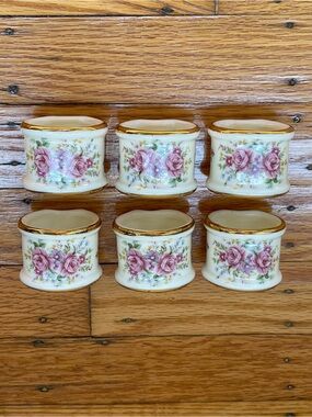 Vintage Formalities by Baum Bros Floral Porcelain Napkin Rings with Gold Trim